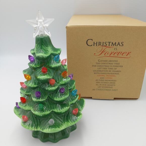 Christmas Is Forever Light Up Tree Ceramic‎ Colored Bulbs 7.5” Battery Powered - Picture 1 of 4